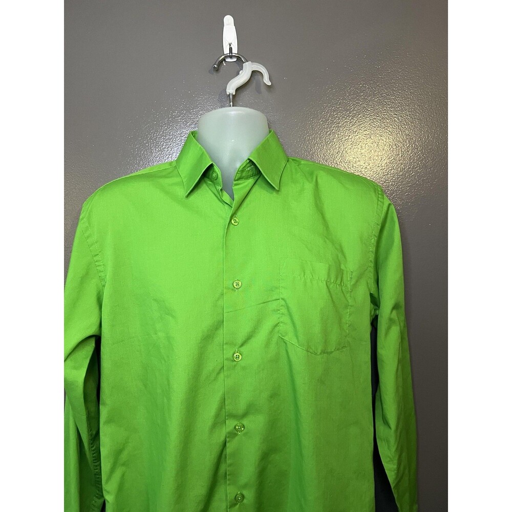 Berlioni Shirt Mens 15.5 32/33 Green Solid Regular Fit Dress Button Down